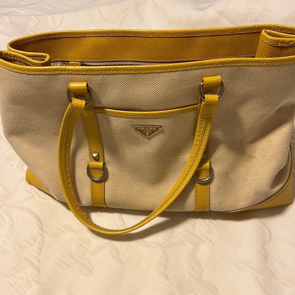 PRADA Fabric Canvas Leather Tote Bag